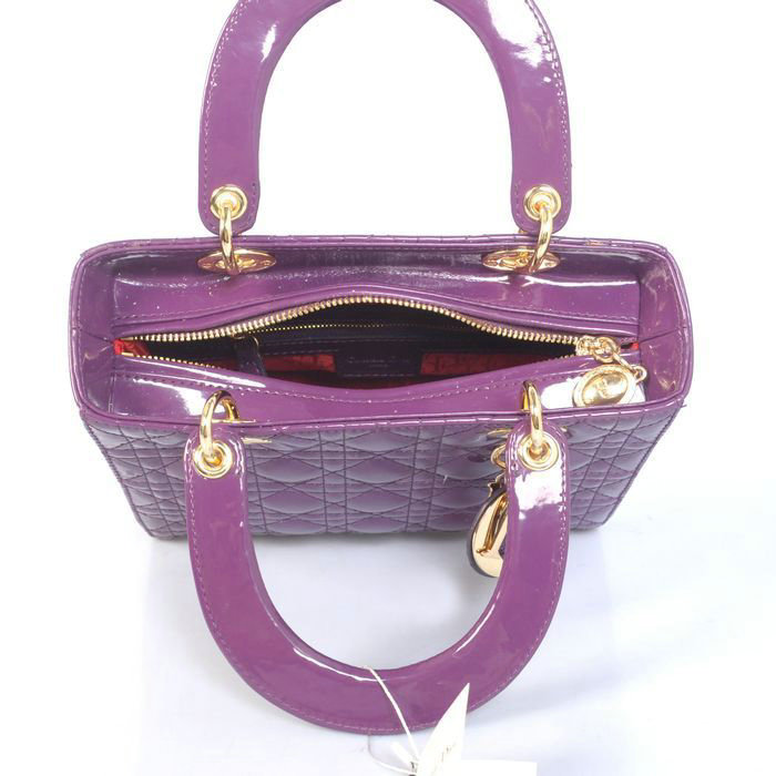 replica jumbo lady dior patent leather bag 6322 purple with silver - Click Image to Close